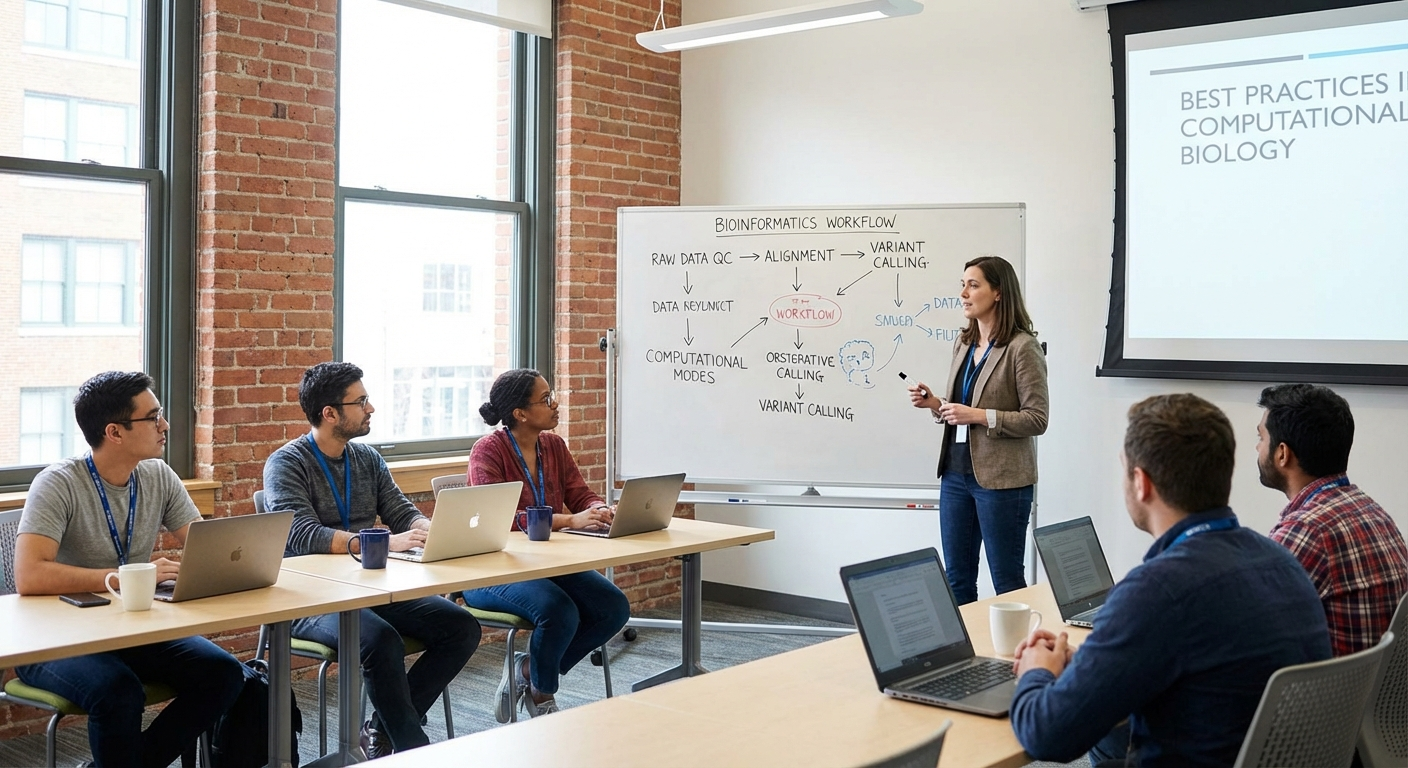 Research team in bioinformatics best practices workshop