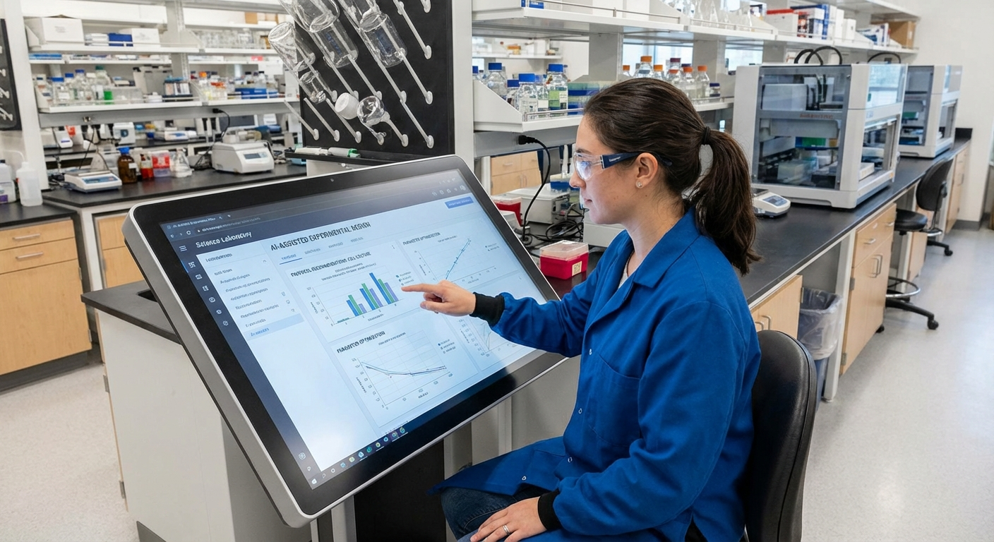 Scientist using AI-assisted experimental design tool