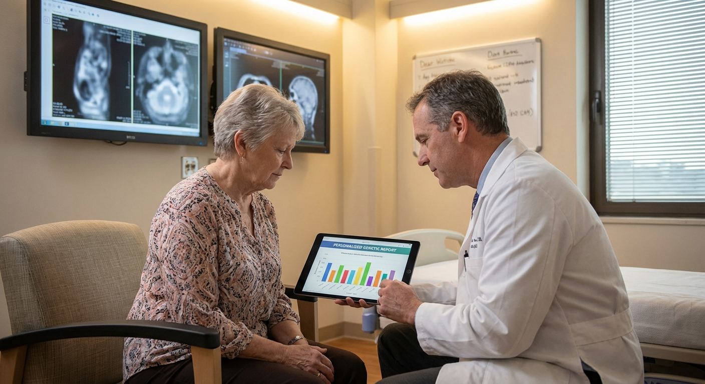 Oncologist reviewing personalized genomic report with patient