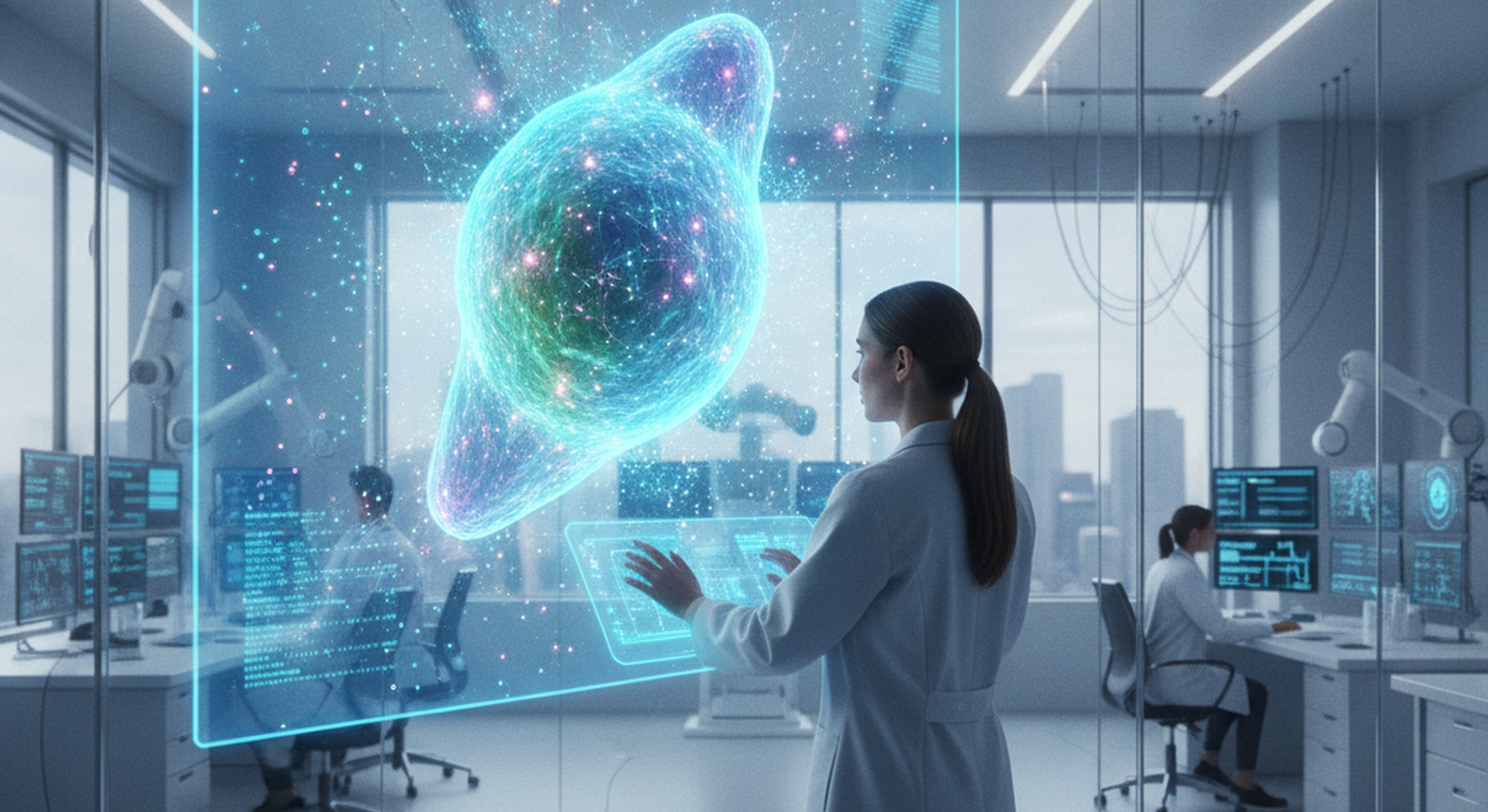 Conceptual illustration of a virtual cell research environment